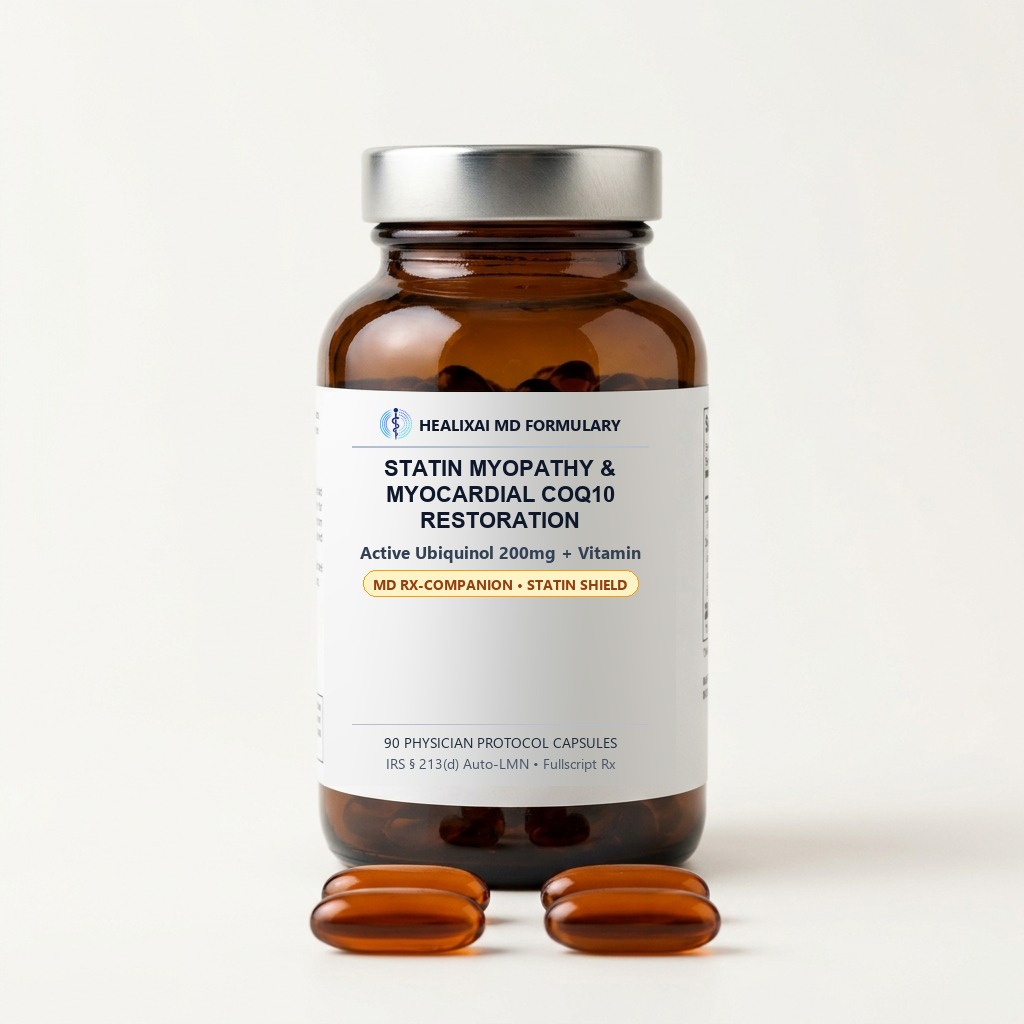 Statin Myopathy & Myocardial CoQ10 Restoration Protocol from HealixAI — Statin Myopathy & Myocardial CoQ10 Restoration Protocol (Active Ubiquinol 200mg + Vitamin D3 5000 IU + K2 MK-7 + L-Carnitine) ($39.20 HSA/FSA Eligible)